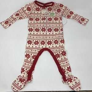 Burts Bees Baby Long Sleeve Organic Cotton Sleeper Red White Holiday Sz 6-9 Mo.
